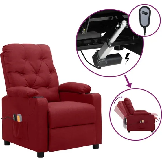 vidaXL eldrevet massagestol i stof, vinrød