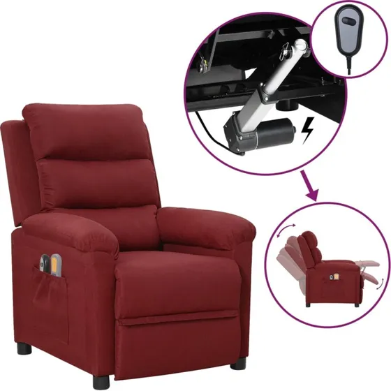 vidaXL eldrevet massagestol i vinrødt stof