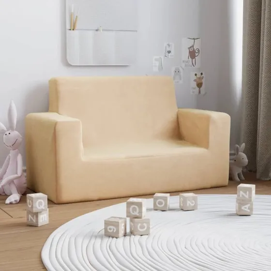 vidaXL 2-personers brnesofa i bldt plys, creme