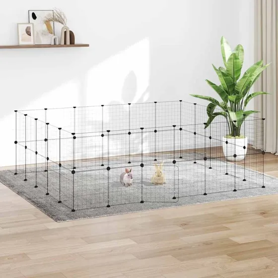 vidaXL 44-panels kæledyrsindhegning med låge 35x35 cm sort stål