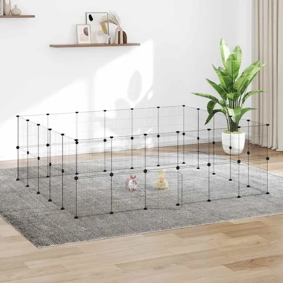 vidaXL 44-panels kæledyrsindhegning med låge 35x35 cm stål sort