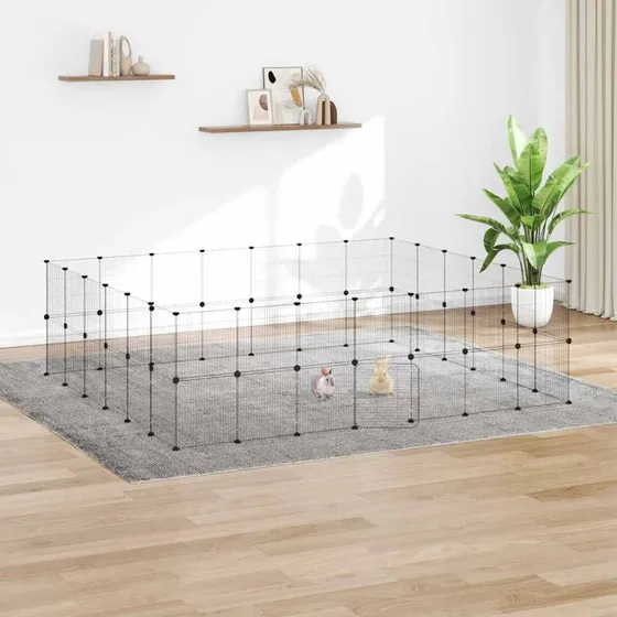 vidaXL kæledyrsindhegning 52 paneler m. låge 35x35 cm sort stål