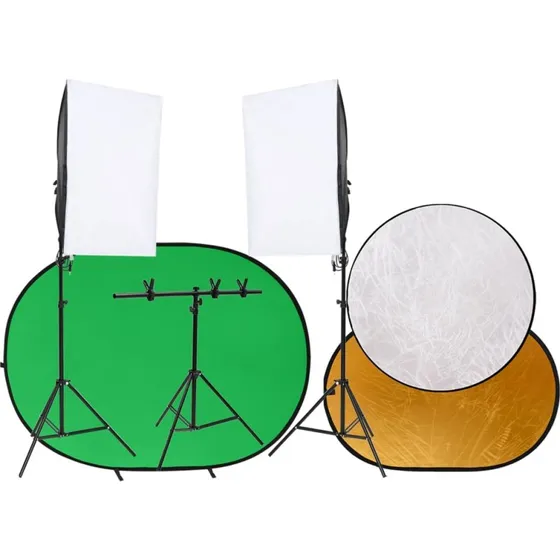 vidaXL fotostudiest med 5500K lamper, baggrund og reflektor