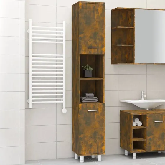 vidaXL badeværelsesskab 30x30x179 cm konstrueret træ røget egetræ