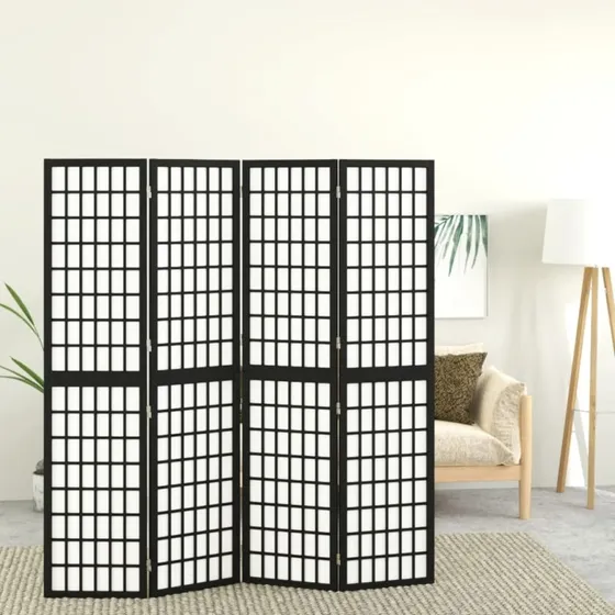 vidaXL 4-panel rumdeler 160x170 cm foldbar, japansk stil, sort