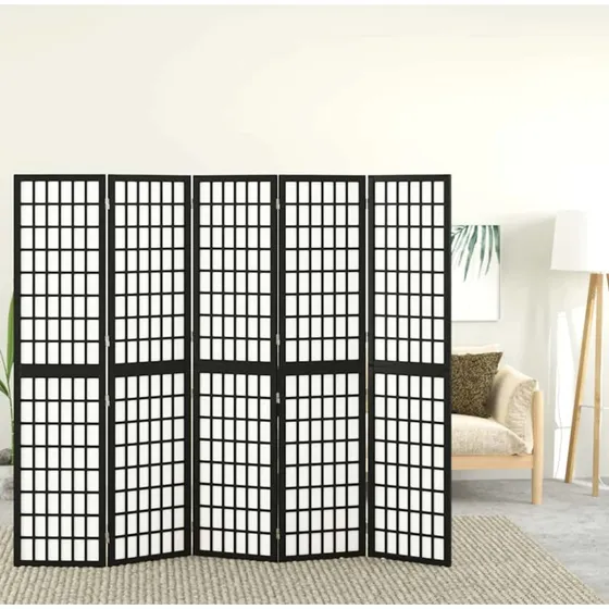 vidaXL 5-panel rumdeler 200x170 cm foldbar – japansk stil, sort