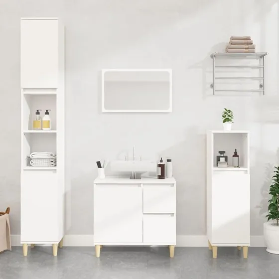 vidaXL badeværelsesskab 30x30x190 cm hvid, konstrueret træ