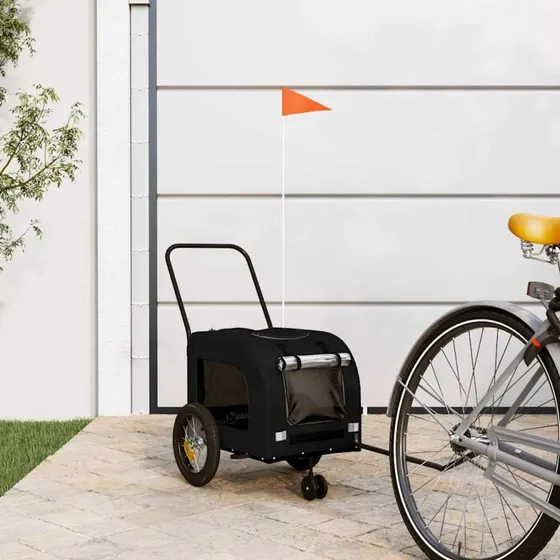 vidaXL Cykelanhænger til kæledyr sort 124,5 x 63,5 x 53 cm