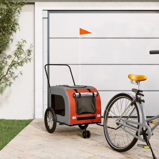 vidaXL cykeltrailer til kæledyr i oxfordstof og jern, orange/grå