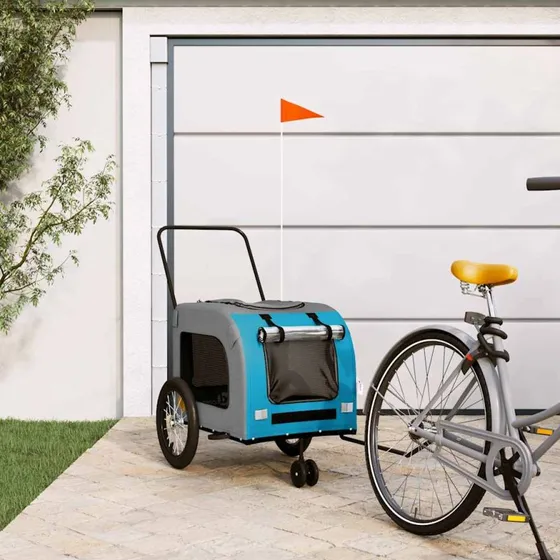 vidaXL cykeltrailer til kæledyr i oxfordstof og jern, blå/grå