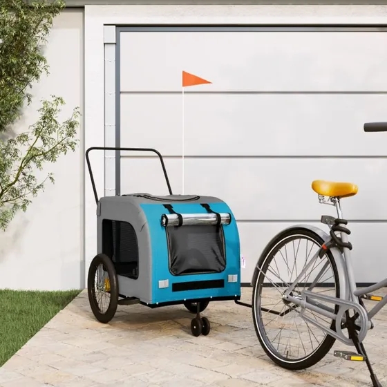 vidaXL Cykeltrailer til kæledyr, oxfordstof & jern, blå/grå