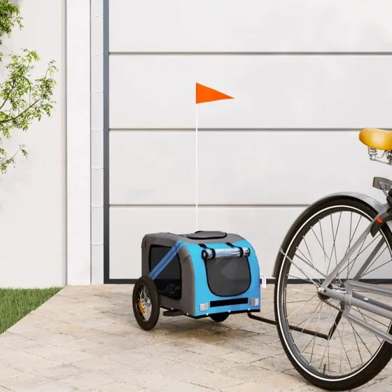 vidaXL cykeltrailer til kæledyr i oxfordstof og jern, blå/grå