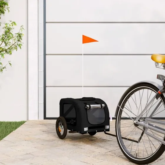 vidaXL cykeltrailer til kæledyr i oxfordstof og jern, sort