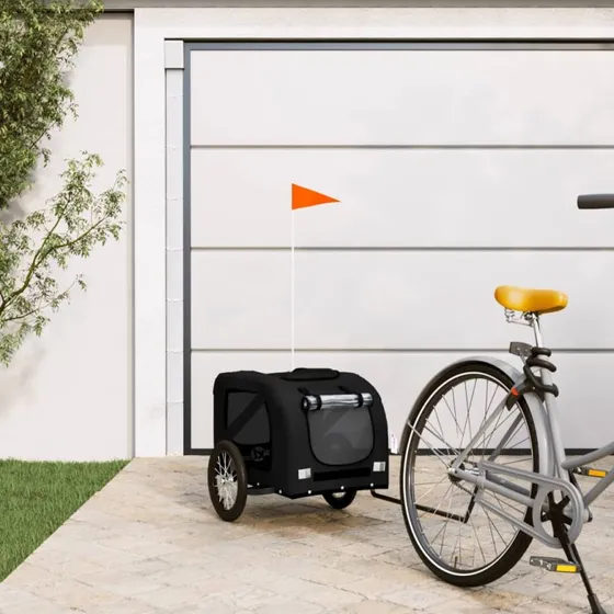 vidaXL cykeltrailer til kæledyr, oxfordstof & jern, sort