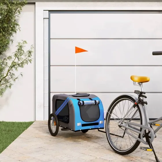 vidaXL cykeltrailer til kæledyr i oxfordstof og jern - blå/grå