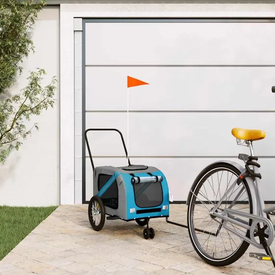 vidaXL Cykeltrailer til kæledyr, oxfordstof & jern, blå/grå