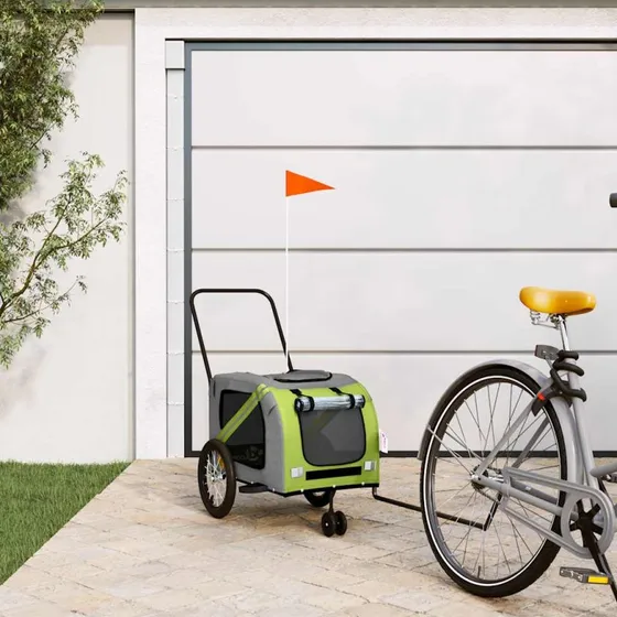 vidaXL cykeltrailer til kæledyr i oxfordstof og jern, grøn/grå