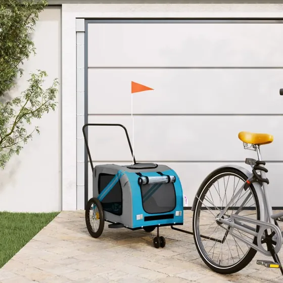 vidaXL cykeltrailer til kæledyr i oxfordstof og jern, blå/grå