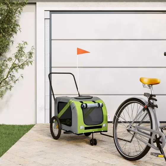 vidaXL cykeltrailer til kæledyr i oxfordstof og jern - grøn/grå