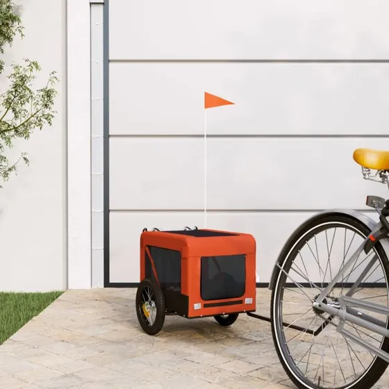 vidaXL cykelanhænger til kæledyr i oxfordstof og jern, orange/sort