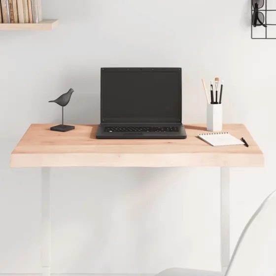 vidaXL bordplade i massivt egetr 80x60x(2-4) cm, naturlig kant, ubehandlet