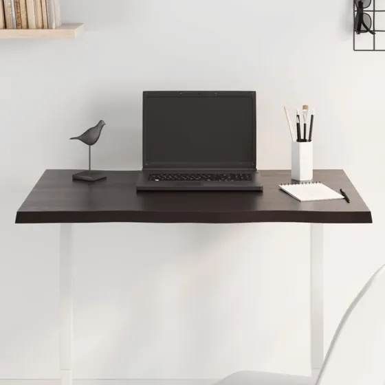 vidaXL Bordplade i Massivt Egetr 80x60x2 cm Naturlig Kant Mrkebrun