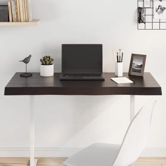 vidaXL Bordplade Egetr m. naturlig kant 100x50x6 cm mrkebrun