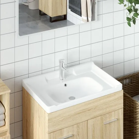 vidaXL keramisk badeværelsesvask 71x48x23 cm rektangulær hvid