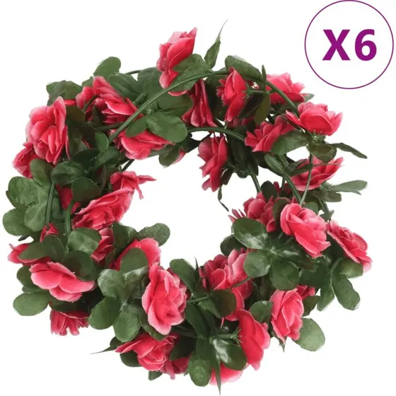 vidaXL blomsterguirlander 6 stk. 250 cm – røde roser