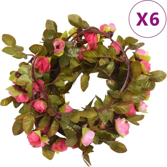 vidaXL blomsterguirlander 3 stk. 215 cm rosenrød