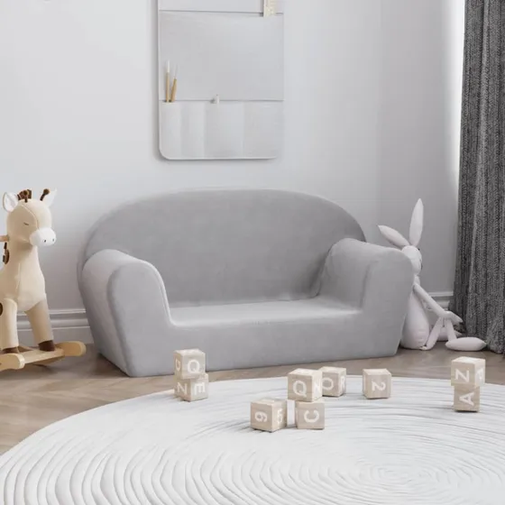 vidaXL 2-personers børnesofa i blødt plys, lysgrå