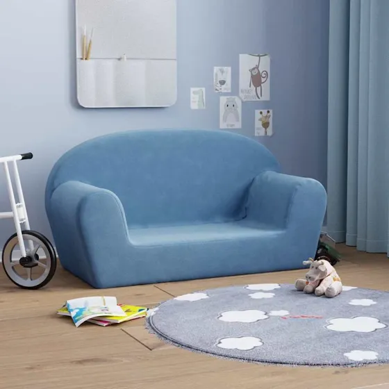 vidaXL 2-personers børnesofa i blødt plys, blå