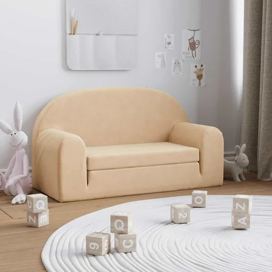vidaXL 2-personers børnesofa i blødt plys, creme