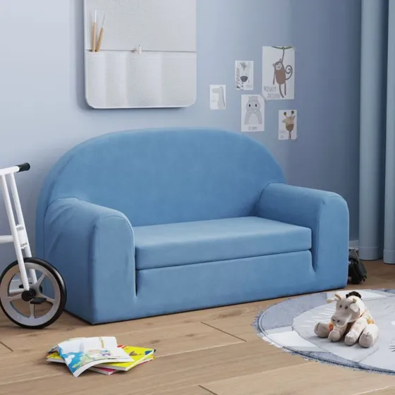 vidaXL 2-personers sovesofa til børn, blødt plys - blå