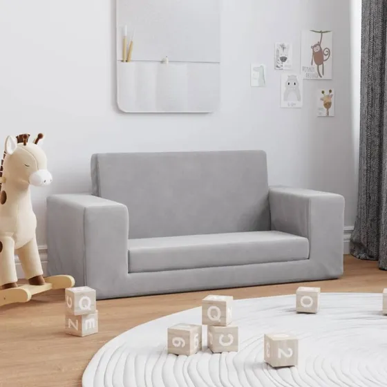 vidaXL 2-personers sovesofa til børn i blødt lysegråt plys