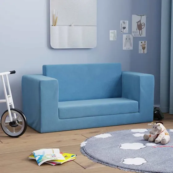 vidaXL 2-personers børnesovesofa i blødt plys, blå