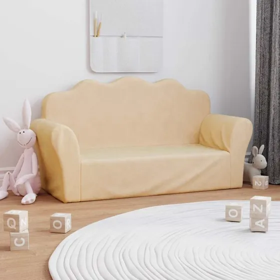 vidaXL 2-personers brnesofa i bldt plys, creme