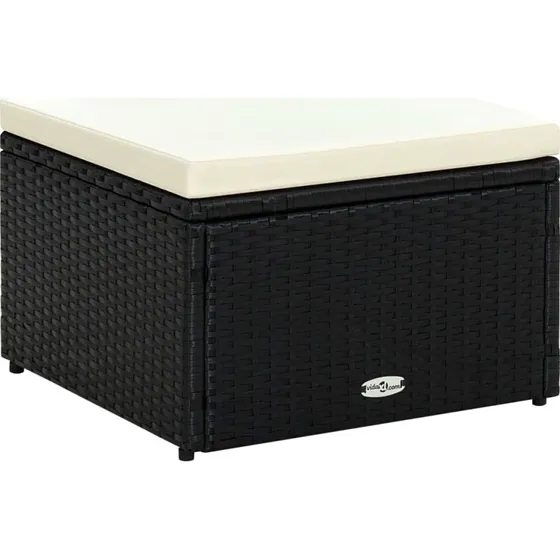 vidaXL fodskammel ottoman polyrattan 53x53x30 cm sort