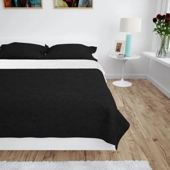 vidaXL dobbeltsidet quiltet sengetæppe 230x260 cm sort/hvid