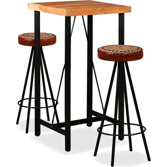 vidaXL Barst 3 dele | Massivt akacietr, lder & kanvas