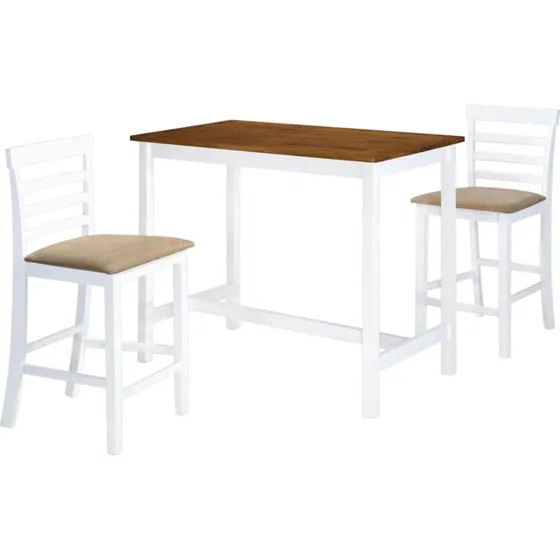vidaXL 3-dele barbord- og stolesæt i massivt træ, brun/hvid
