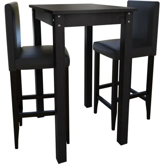 vidaXL barbord med 2 sorte barstole i massivt tr