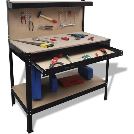 vidaXL arbejdsbnk i stl med stiftplade og skuffe