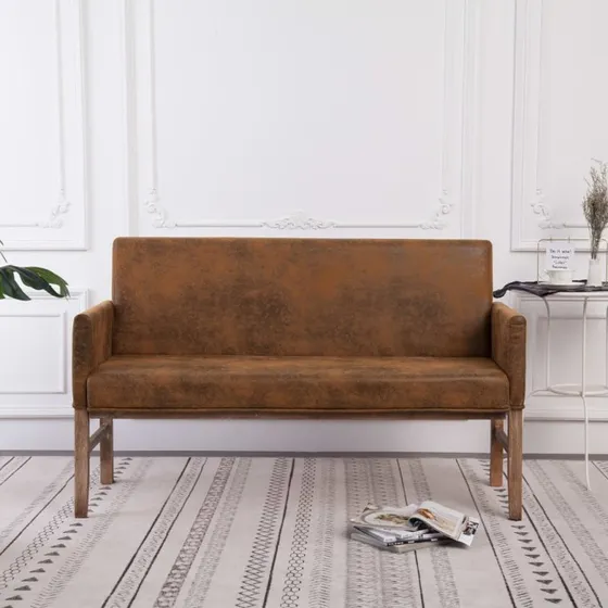 vidaXL Bænk med armlæn 140 cm, imiteret ruskind brun