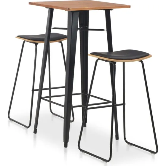 vidaXL barst 3 dele  sort stl med massiv fyrretrsbord