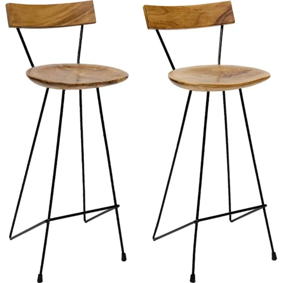 vidaXL barstole 2 stk. i massivt teaktræ med jernben