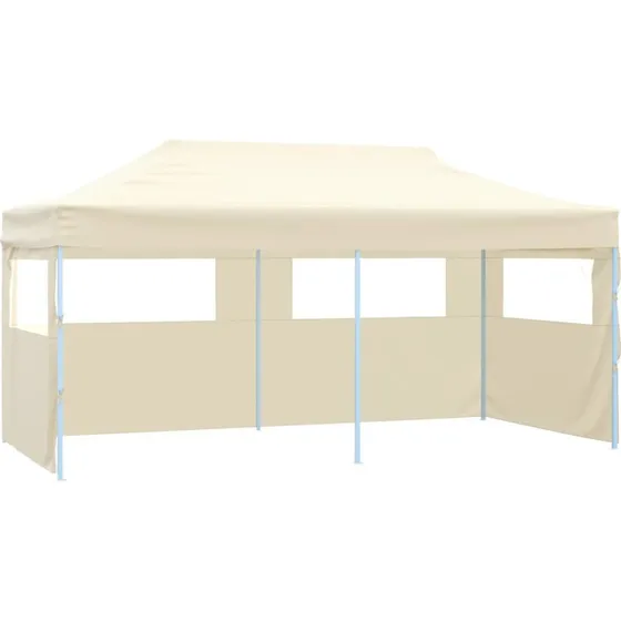 vidaXL foldbart festtelt 3 x 6 m med 4 sidevgge, stl, creme