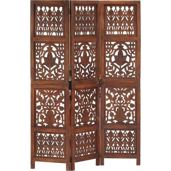 vidaXL 3-panel rumdeler håndskåret mangotræ 120x165 cm, brun