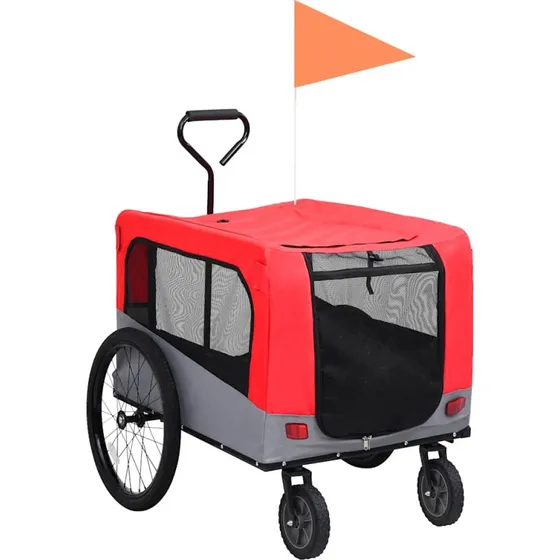 vidaXL 2-i-1 cykelanhnger og jogger til kledyr, rd/gr