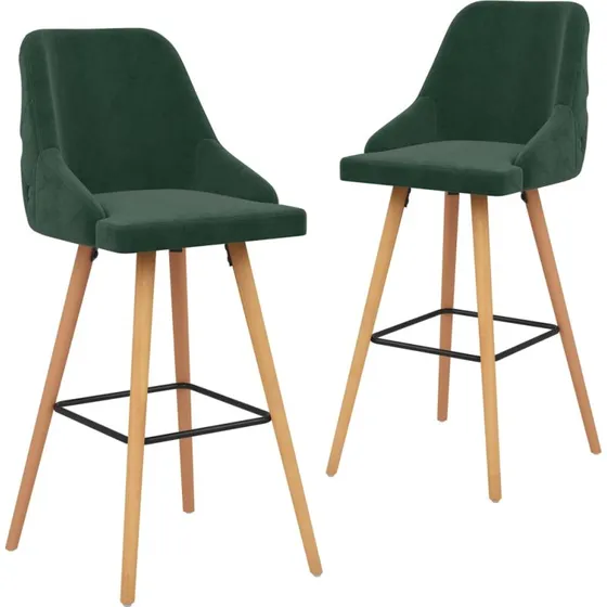 vidaXL barstole 2 stk. fløjl mørkegrøn med bøgeben